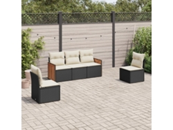 Conjunto de sofá de jardín de 5 piezas con cojines de mimbre sintético negro, Dkd Home Decor