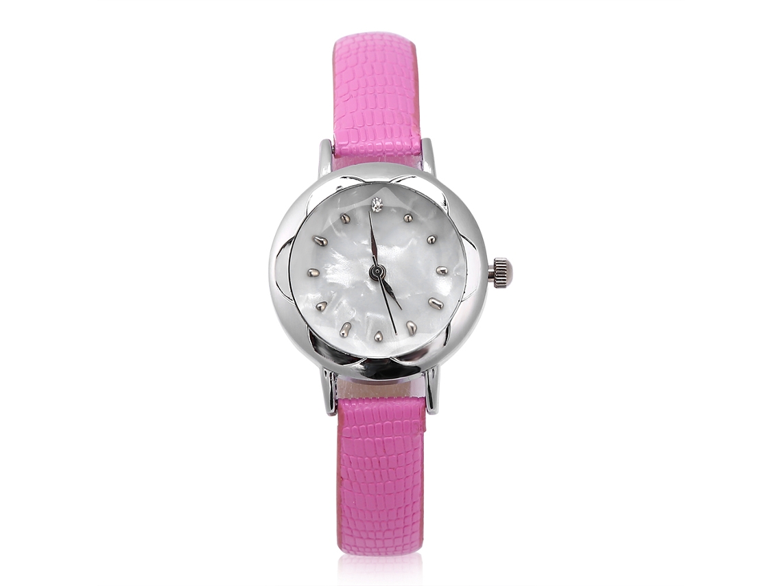 Reloj De Pulsera Analógico De Cuarzo Para Mujer Con Caja Floral Y Correa De Pu Rosa.