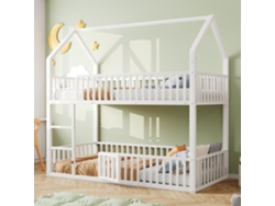 Litera infantil de metal de 90 x 200 cm, cama alta doble con escalera y puerta en la litera inferior, estructura blanca