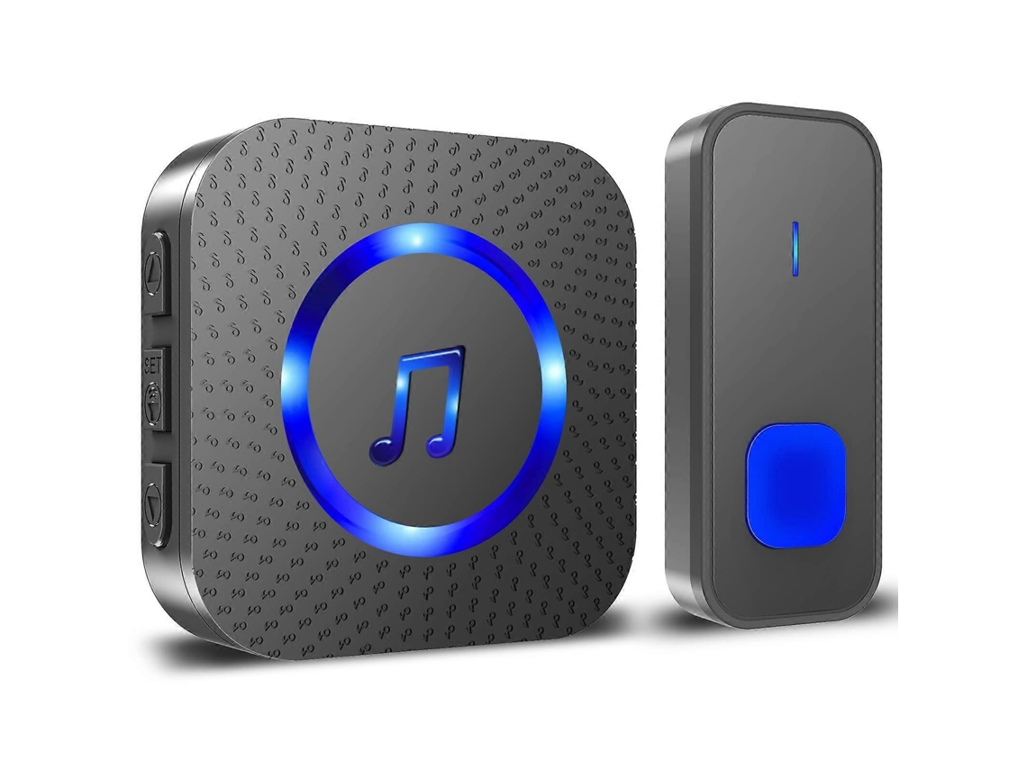 Timbre Inalámbrico Impermeable Ip55, 400m, 55 Melodías, 5 Niveles De Volumen, Led Azul, Receptor Conectable, Para Hogar