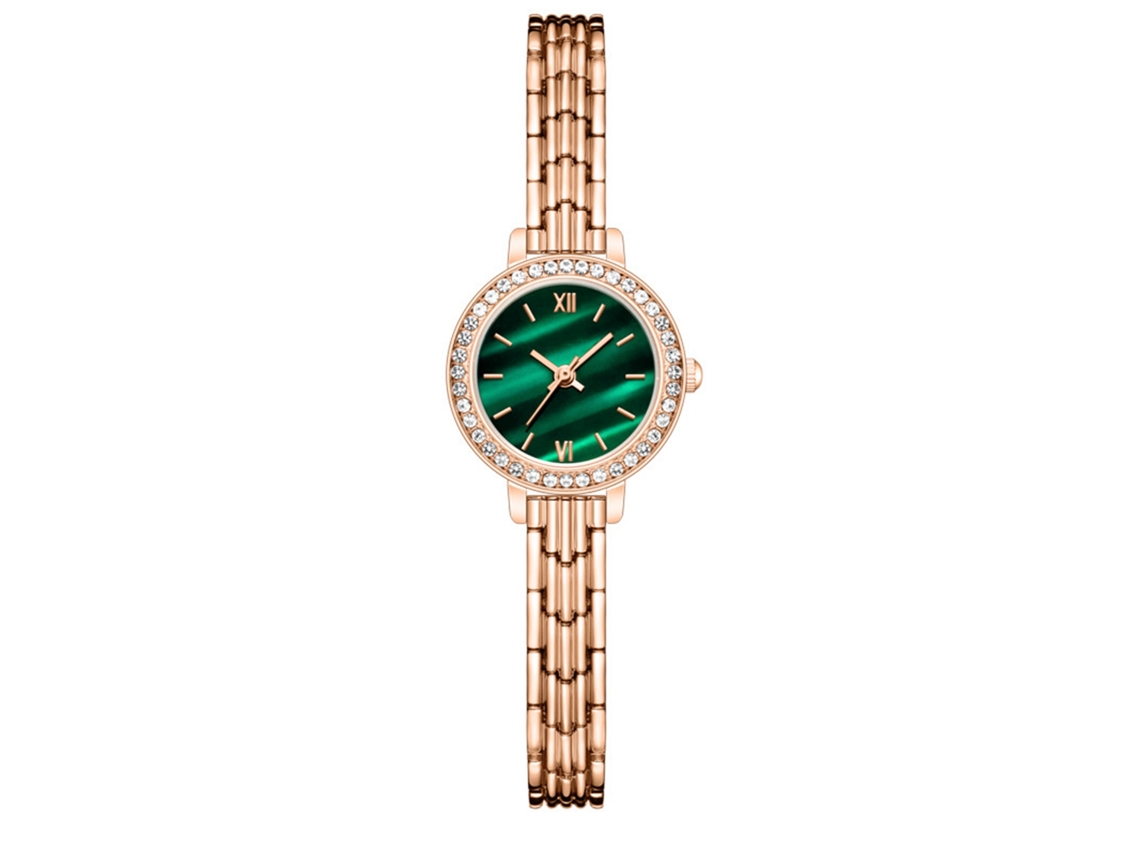 Elegante Reloj De Cuarzo Para Mujer Con Correa Verde, Resistente Al Agua Y A La Moda.