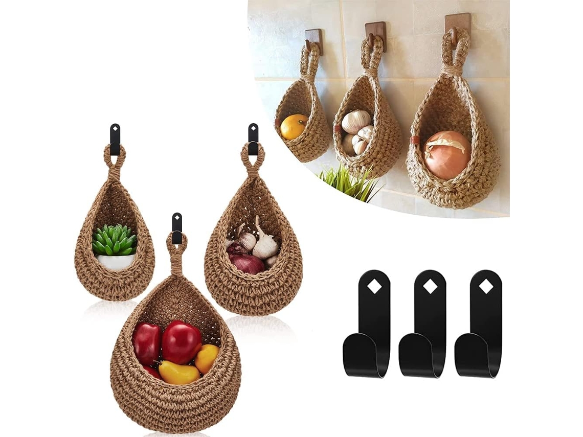 Cestas de pared hechas a mano para la cocina, soportes para productos hechos a mano en cuerda de yute vietnamita, material ecológico, ventilación natural para