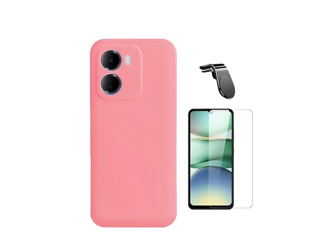 Kit Cristal Templado Cleargorilasglass Funda Protectora Trasera De Silicona Soporte Magnético L Gift4me Para Xiaomi Redmi 15a 5g - Rosa