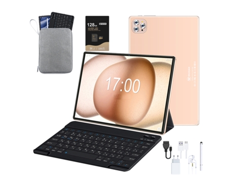 Tablet WUXIAN V62 + Teclado Bluetooth + Funda de Piel + Auriculares + Bolsa Plana +128SD 10''- 64Gb- 4Gb Ram -Gps- Wifi-4GLET dorado