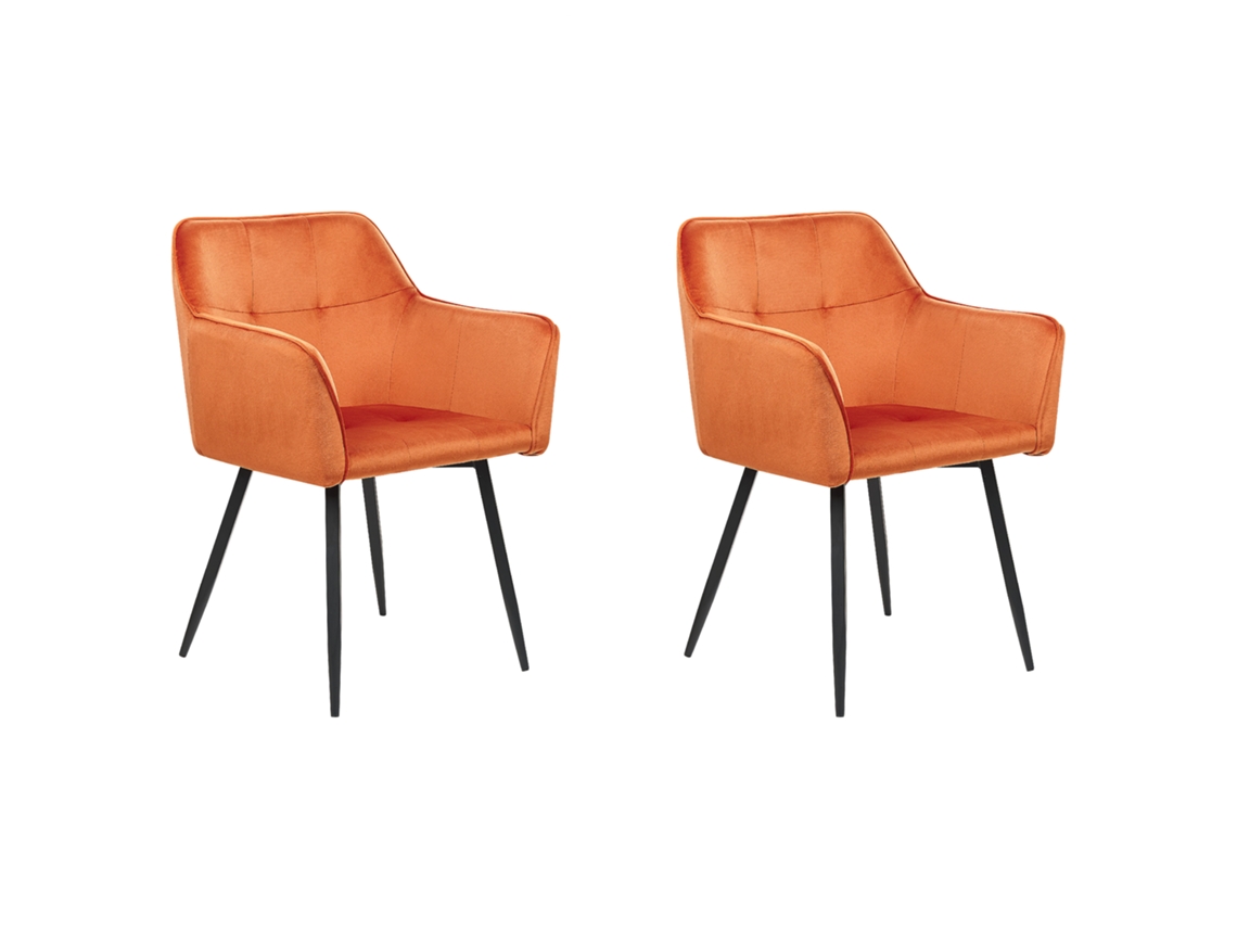 Conjunto de 2 cadeiras estofadas BELIANI Jasmin de Veludo Laranja 60x49x91