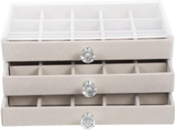 Organizadora Joyas Multifuncional 45 Compartimentos Plástico Beige Pendientes Relojes Hogar Oficina Caja Tapa