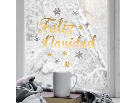Adhesivos Decorativos Electroestáticos PLAGE Decoración de Navidad con Estrellas de Oro y Plata 29.7 cm X 21 cm