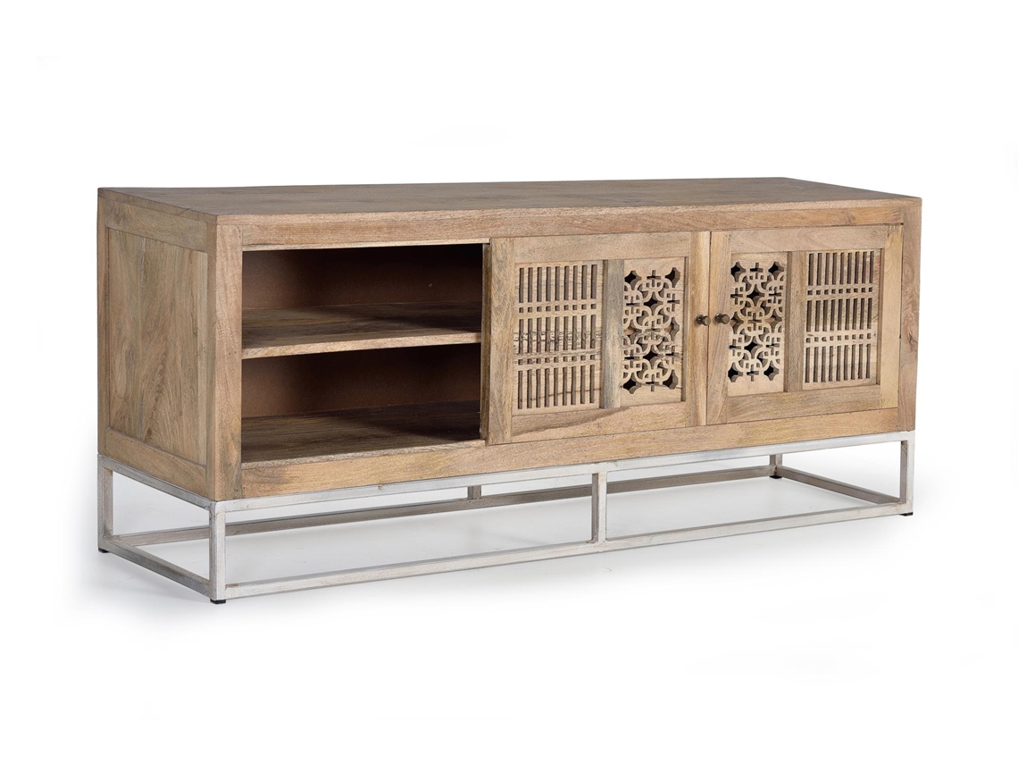 Mueble TV en madera de mango y patas de metal color natural Marrón.GINER Y COLOMER 65x40x160