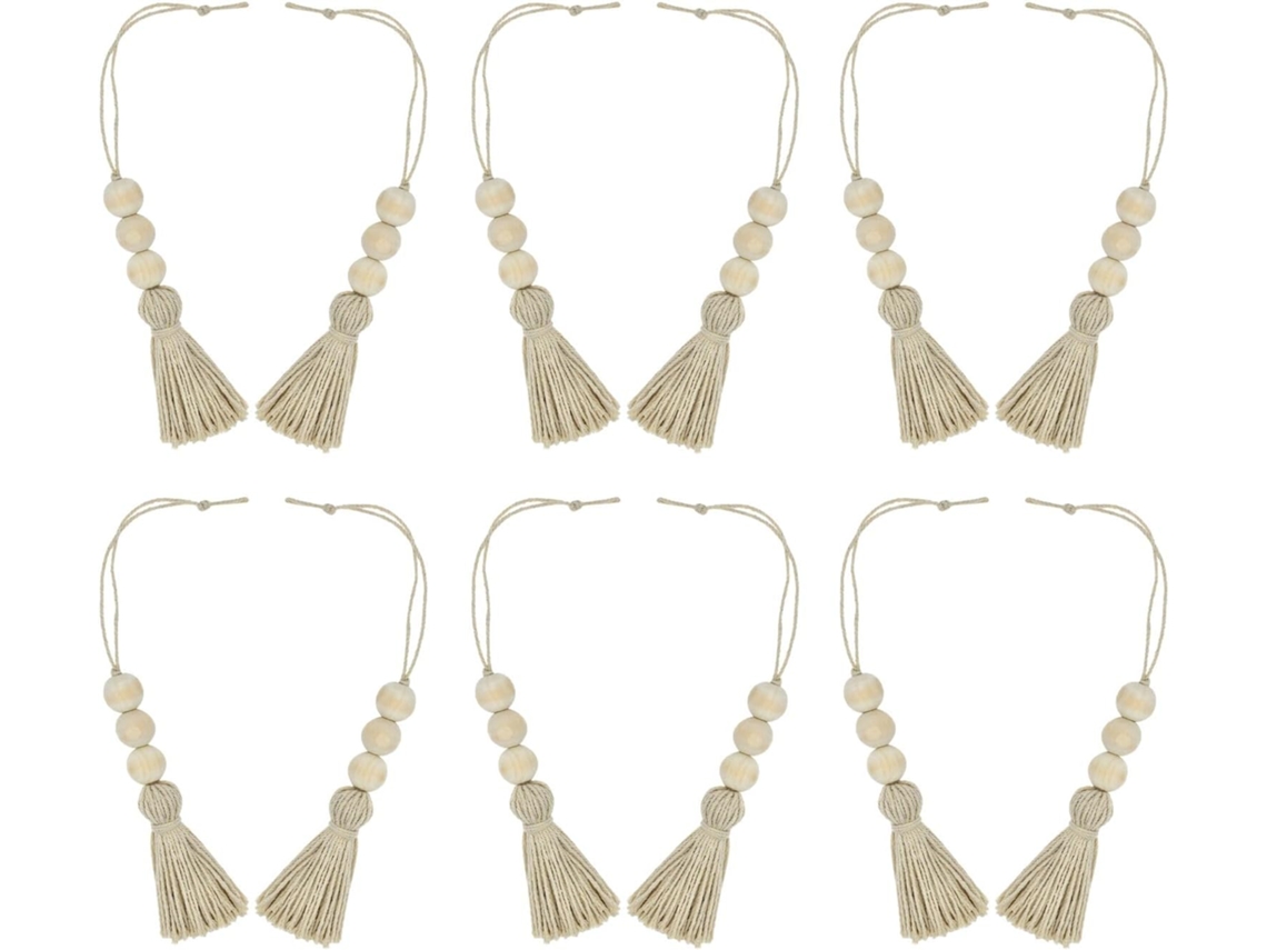 Guirnalda de rosario de madera natural, 12 piezas, pompones resistentes, decoración de pared, estilo rústico, sala de estar, aniversarios, GOKOCO