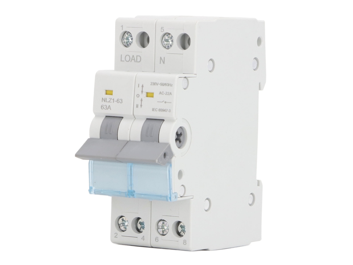 Conmutador De Transferencia Manual De Doble Potencia 230vac 63a 2p Para Rail Din 35mm Con Interbloqueo Unilateral
