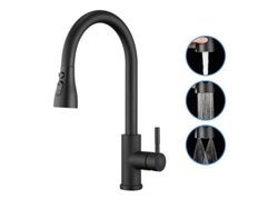 Grifo de cocina Chrui con rociador extraíble, 3 modos de rociado, para 1 o 3 orificios (negro)