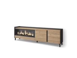 Mueble para TV, 212x35x61cm, para televisores de hasta 80'', chimenea eléctrica XXL, diseño industrial, roble y negro.