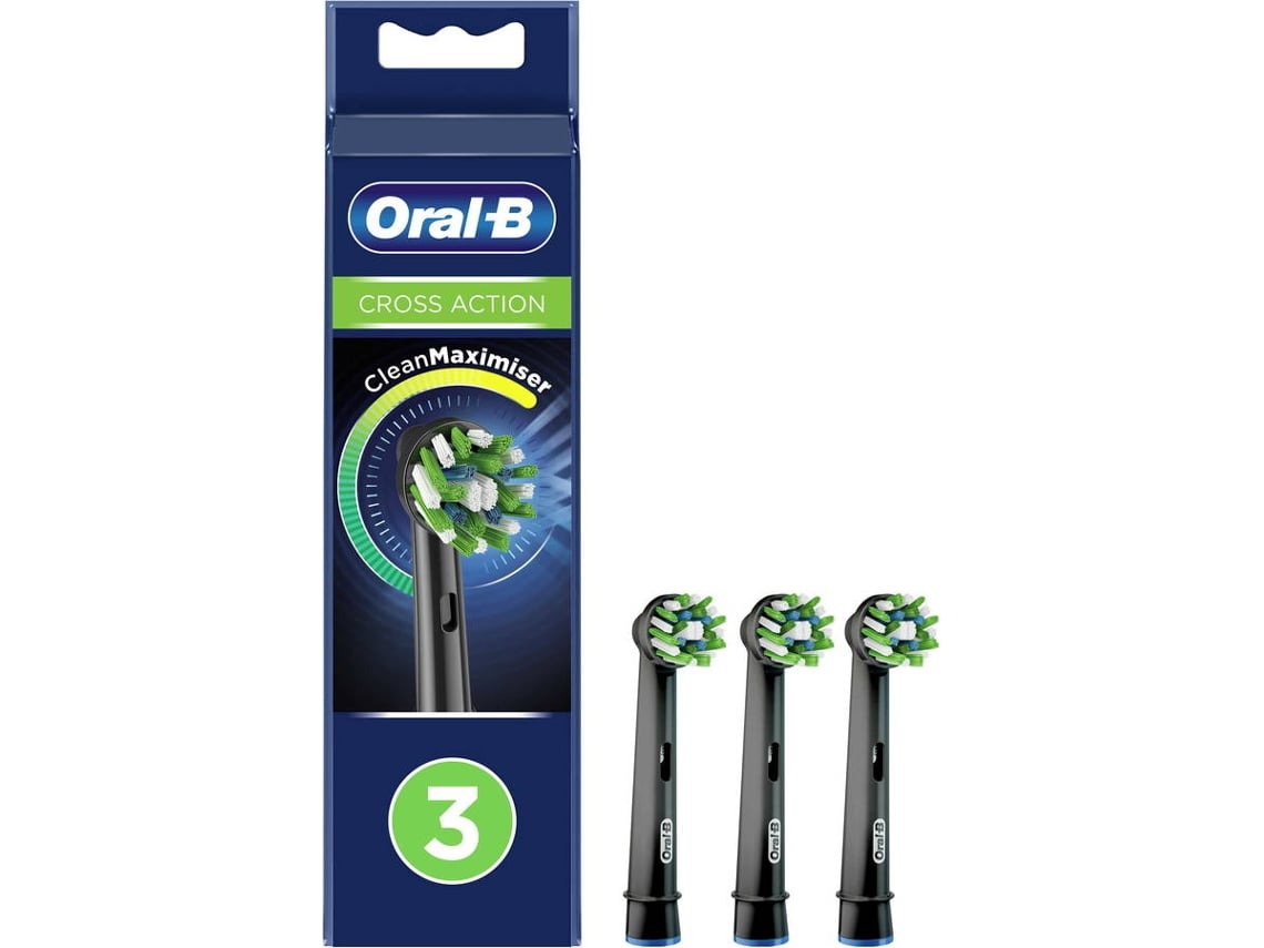 Oralb Crossaction Cabezales de repuesto cepillo dientes negra con tecnología cleanmaximiser paquete 3 unidades recambio action uds eb50brb3 braun black edition 80339540 eb503