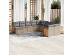 Conjunto de sofá de jardín de 11 piezas con cojines de mimbre beige DKD Home Decor
