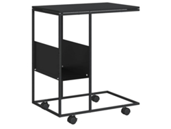 Mesa auxiliar con ruedas, derivados de madera negra, MAISON EXCLUSIVE, 55x36x63,5 cm