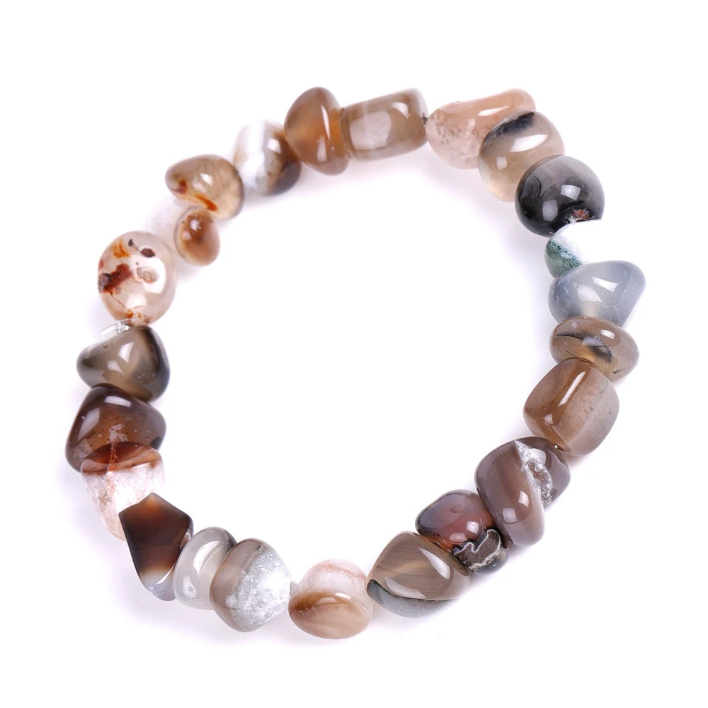 Pulsera elástica hecha a mano en ágata negra con detalle de piedra natural irregular. MDUG (color café)