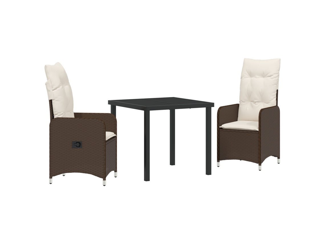 Conjunto de comedor de jardín Vidaxl de 3 piezas con cojines de ratán marrón