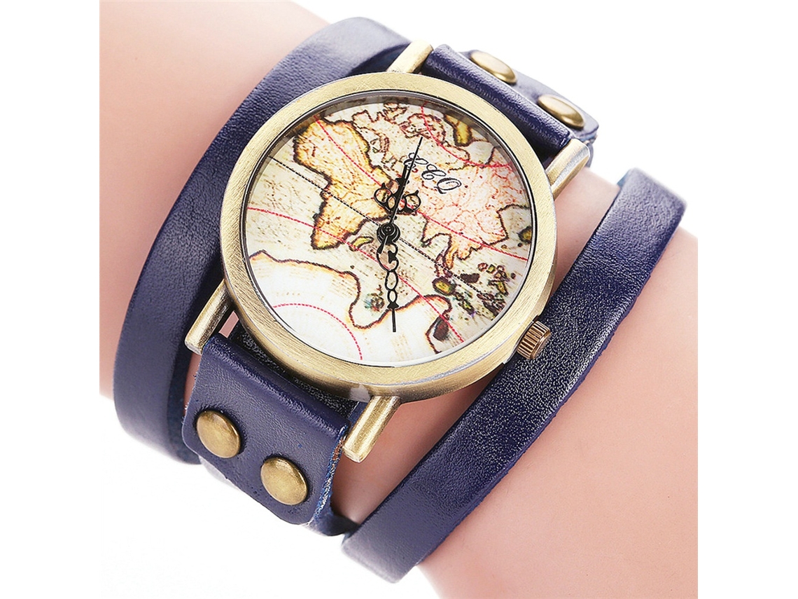 Reloj De Pulsera Unisex De Cuarzo En Aleación Con Esfera Multicapa Y Correa De Piel Sintética Azul.