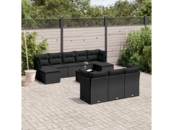 Conjunto de sofá de jardín de 11 piezas con cojines de mimbre sintético negro de DKD Home Decor