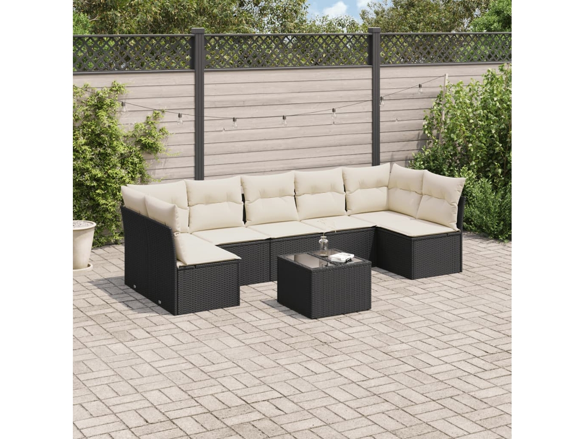 Conjunto de sofá de jardín de 8 piezas con cojines en mimbre sintético negro de DKD Home Decor