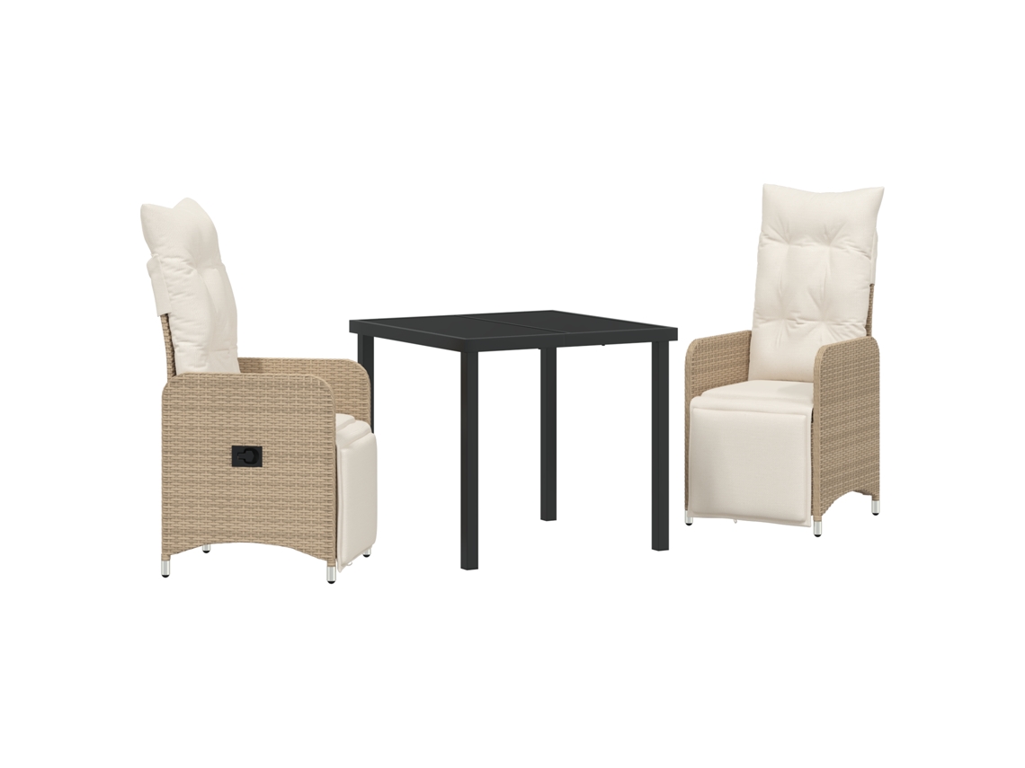 Conjunto de comedor de jardín de 3 piezas con cojines de ratán y poliéster beige vidaxl