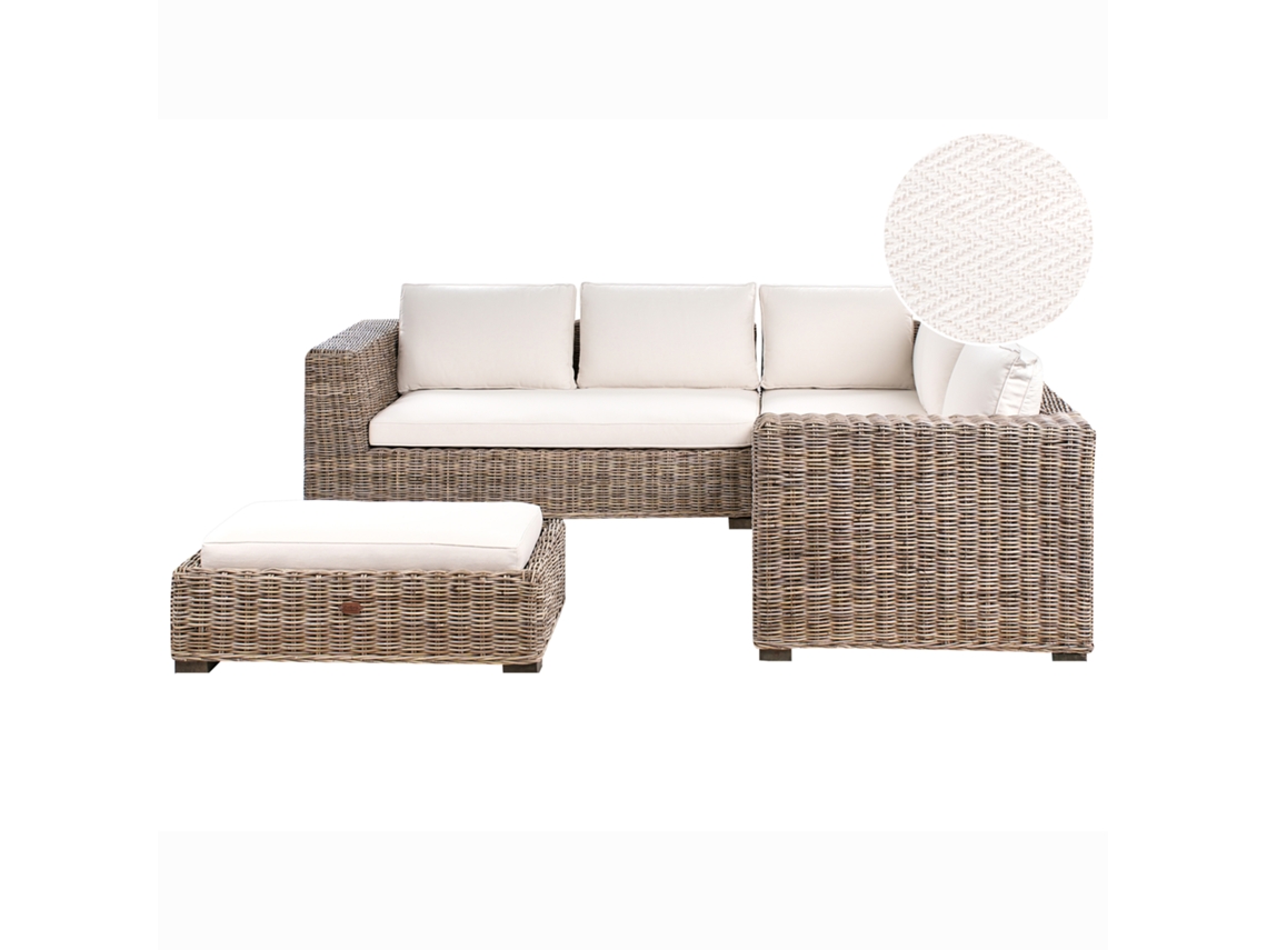 Conjunto de Ratán de Exterior con Reposapiés Beliani Rinella en Ratán Gris 280x260x85