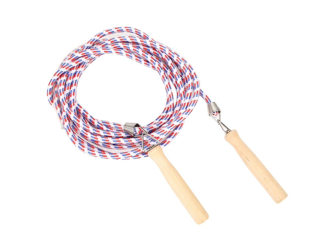 Cuerda de saltar de algodón con mango de madera, cuerdas de entrenamiento escolar, roja y azul