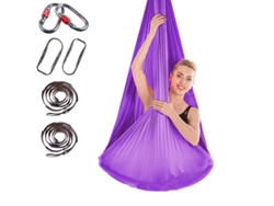 Hamaca de yoga de 400 x 280 cm con correa de extensión y cierre (morado oscuro)