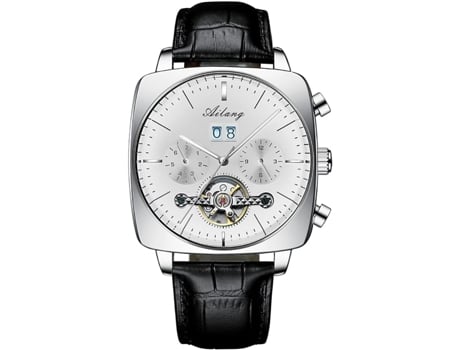 VEANXIN Reloj para Hombre Correa de Cuero Cuadrado Esfera Grande Reloj de Pulsera Impermeable-rosa