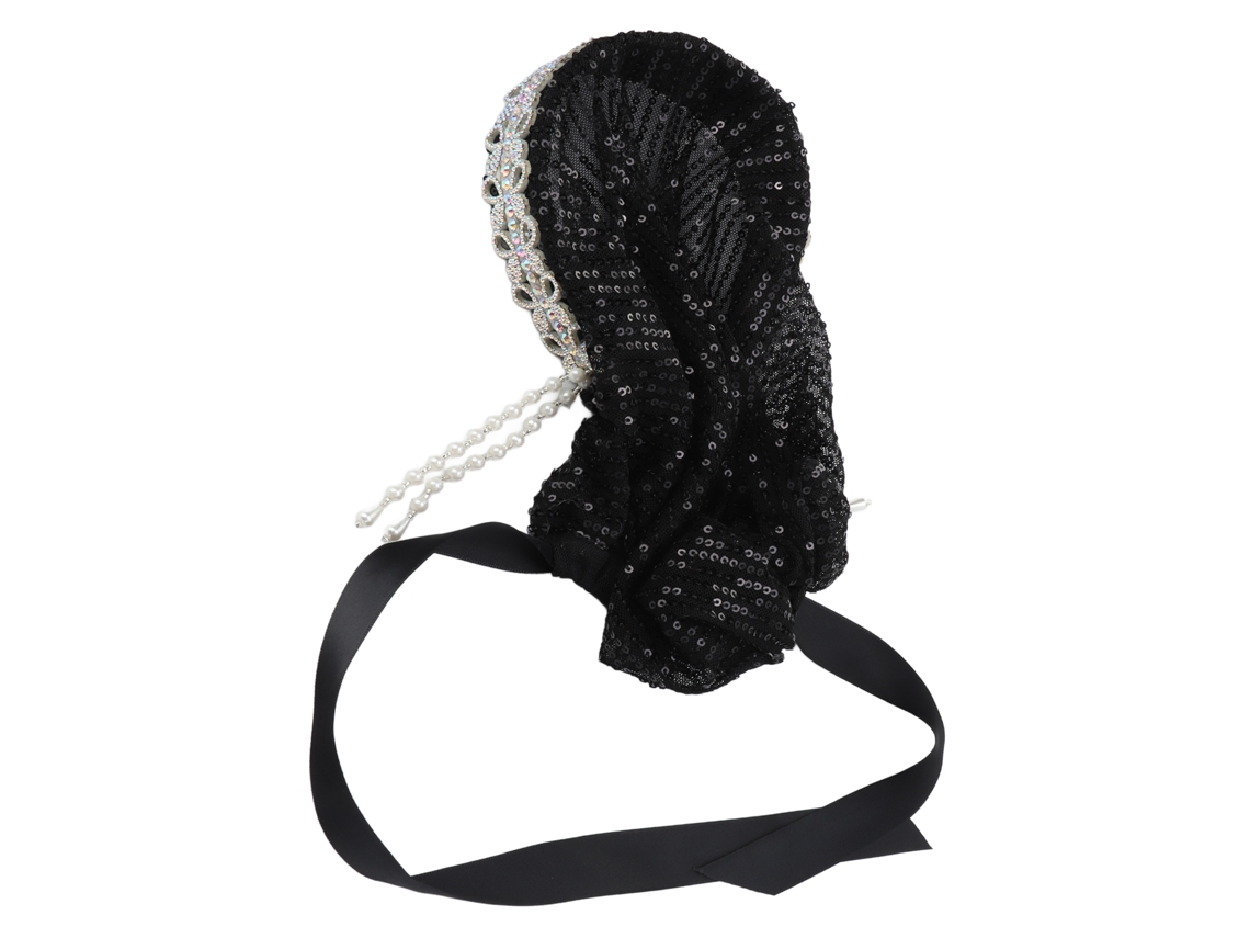 Hijab Feminino Elegante Strass Bow Tecido Sedoso Elástico Headband Headscarf Preto