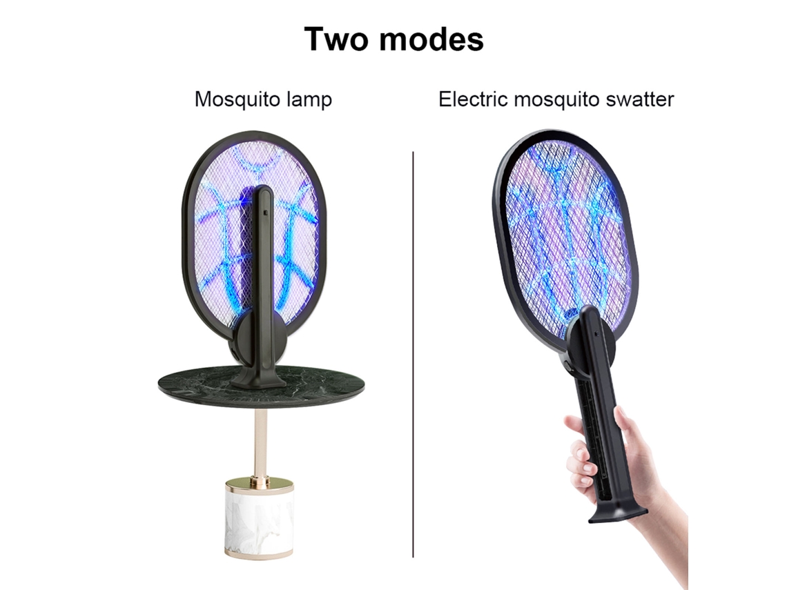 Raquete Elétrica Anti-mosquito Retrátil 2 Em 1 Recarregável Lâmpada Desktop Zapper Insetos