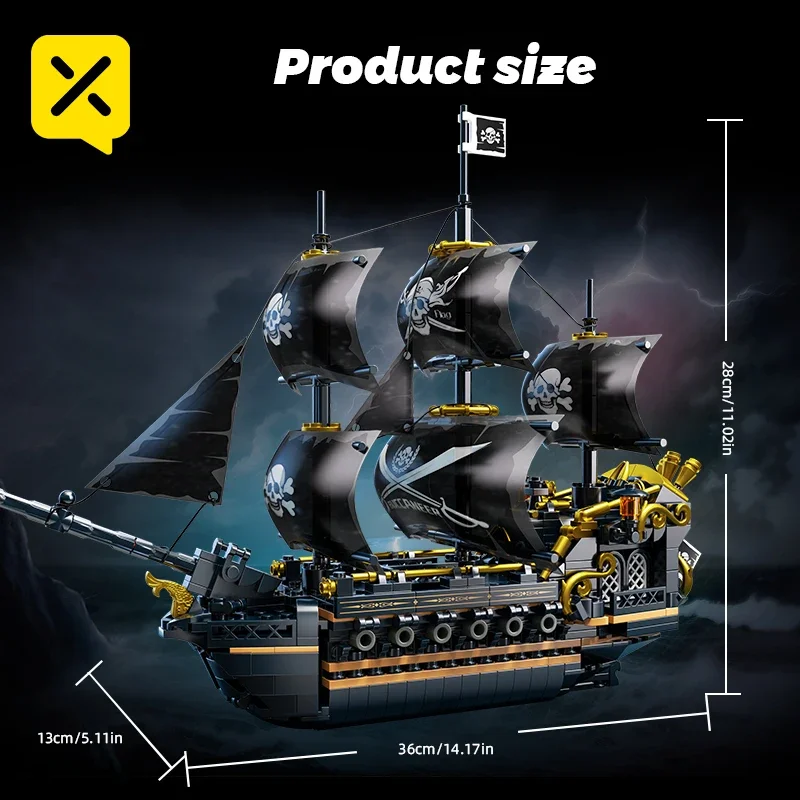 Maqueta De Barco Pirata/velero Construida Con Bloques, Regalo Para Niños