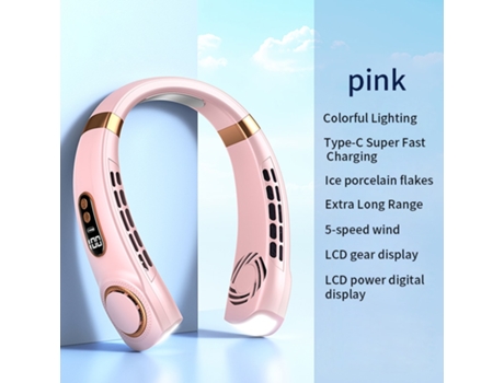 Ventilador de cuello colgante de 6000mAh con luz LED de color portátil BDL23 rosa