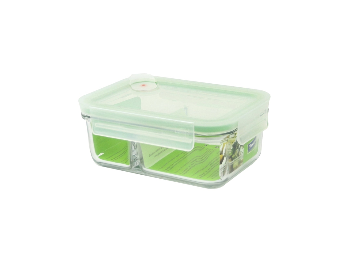 Duo Recipiente Rectangular de 0.7L con 2 Compartimentos en Vidrio Templado GLASSLOCK