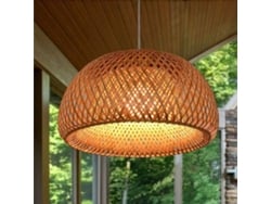 Lámpara De Araña Artesanal De Bambú Y Ratán, Lámpara Colgante De Bambú De Estilo Chino Con Cúpula Para Montaje En Techo, Con Base E27 - 30 Cm