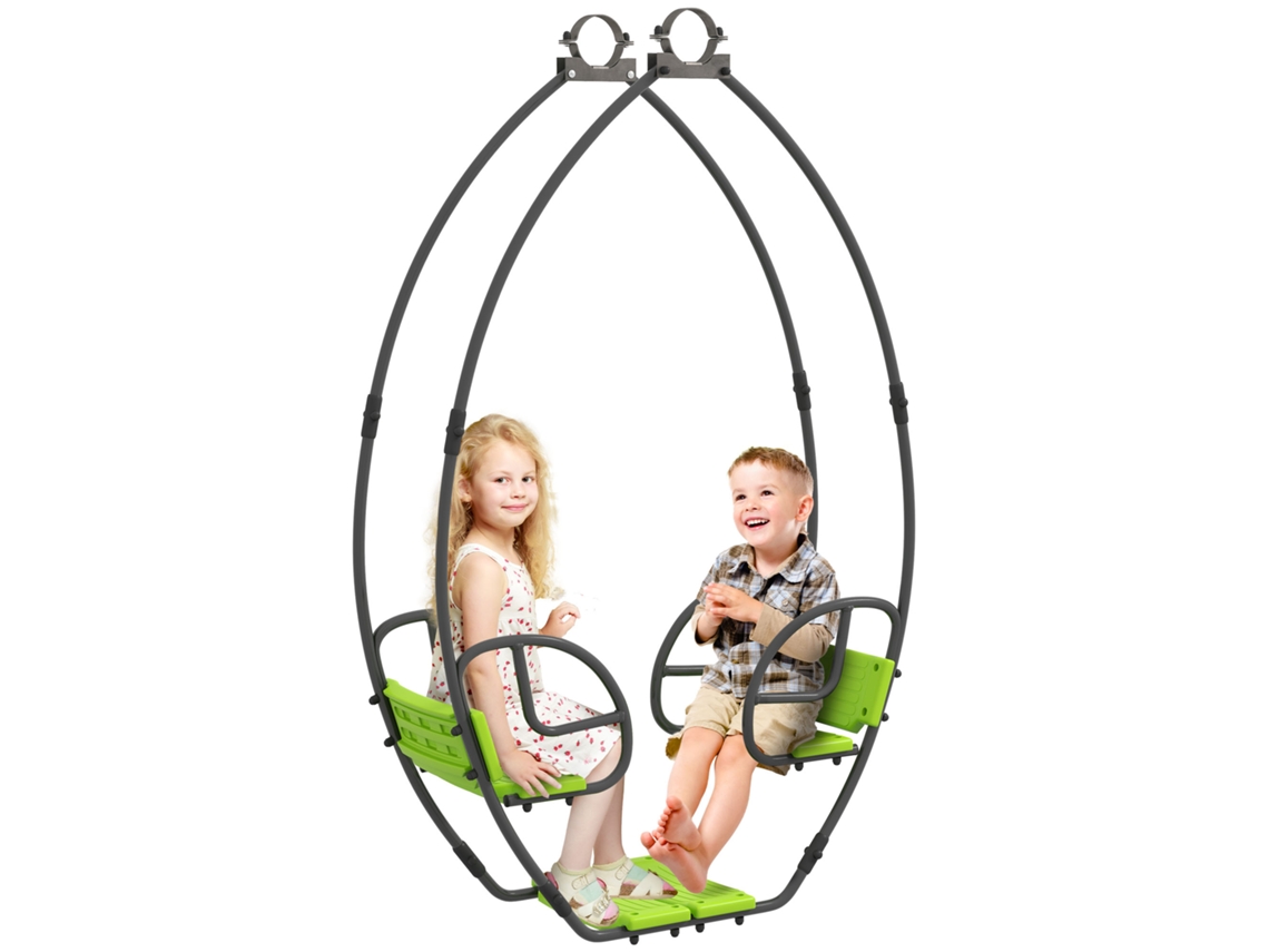 Columpio Infantil Con Estructura Y Asa De Metal Para 2 Niños De 3 A 6 Años, 110,5 X 40,5 X 180 Cm, Verde.