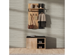 Mueble de entrada con 2 puertas y 3 ganchos, negro y natural, 70x36x146 cm, MOBRIO