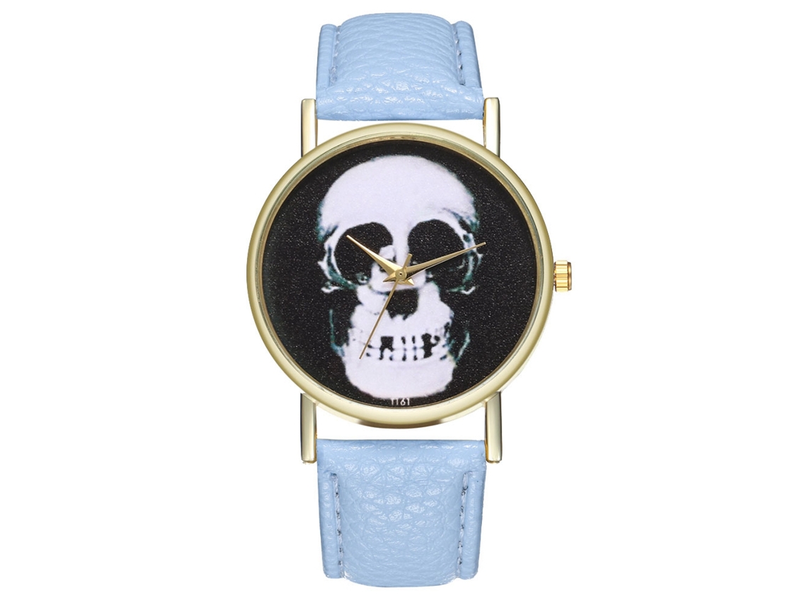 Reloj De Cuero Pu Para Mujer Hombre Dial Redondo Reloj De Pulsera Casual Quartz Azul Claro