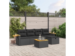 Conjunto de sofá de jardín de 6 piezas con cojines, mimbre sintético negro, DKD Home Decor