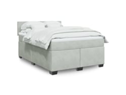 Cama Box Spring Con Colchón Terciopelo Gris Claro 140x200 Cm