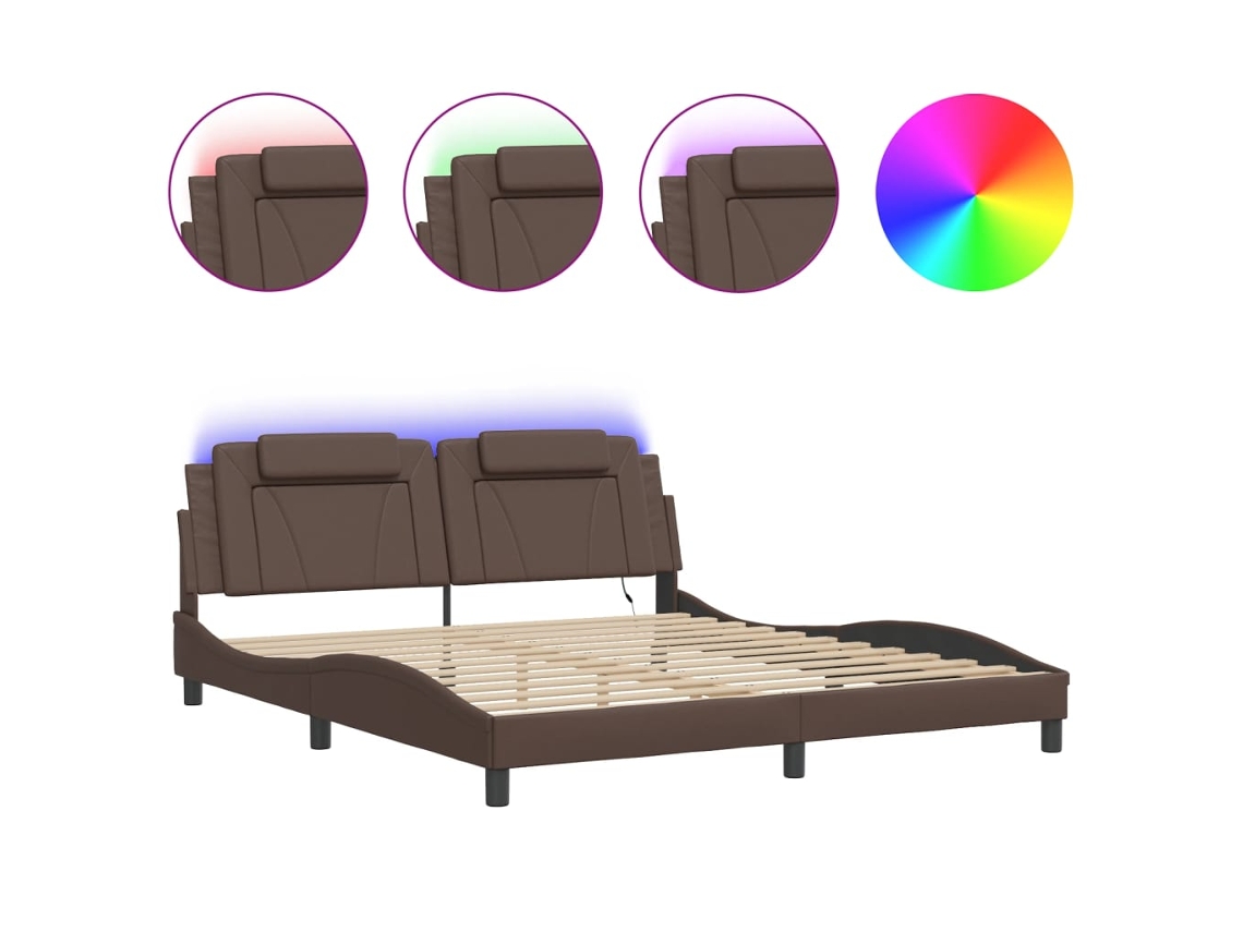 Maison Exclusive - Estructura De Cama Viana Con Led Sin Colchón Marrón 180x200 Cm
