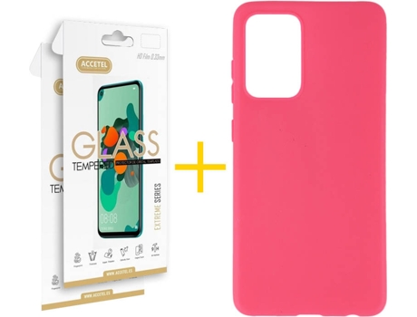 Kit Funda + 2 Protectores de Pantalla Samsung Galaxy A72 4G ACCETEL Liso (Rosa)