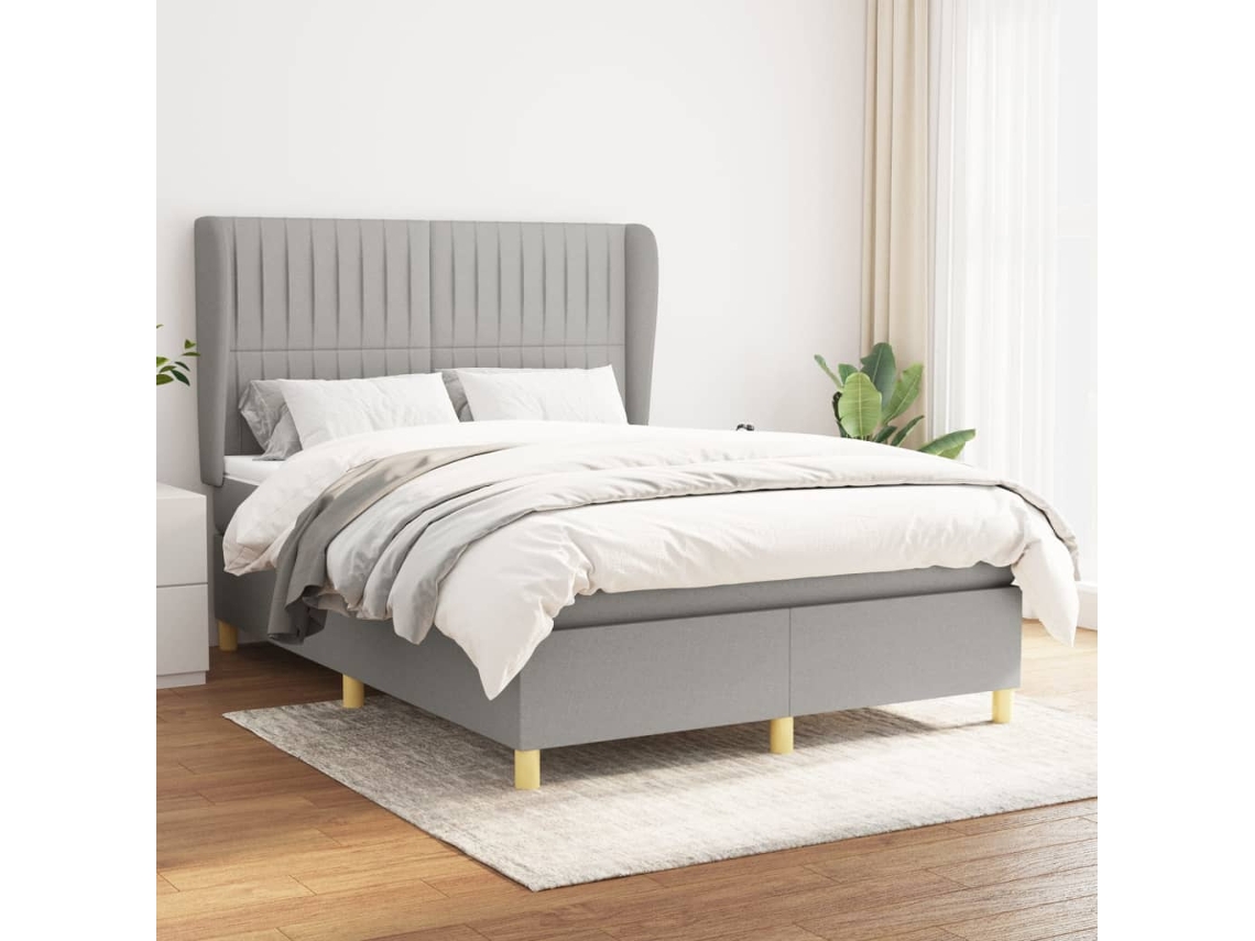 Cama Box Spring Con Colchón Tela Gris Claro 140x200 Cm