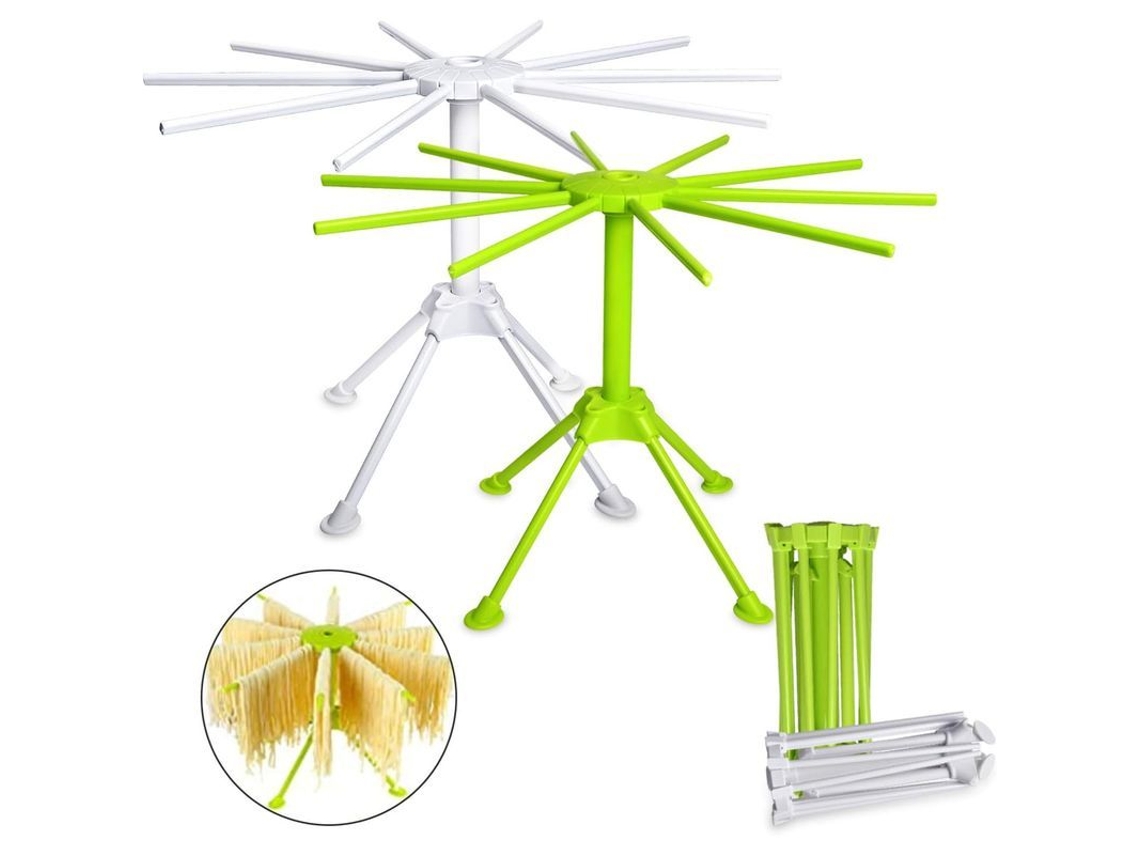 Linjou 2 Estantes Plegables Para Secar Masa En Plástico Blanco Y Verde