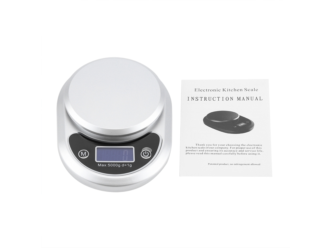 VVJIJILLY Balança de cozinha digital multifuncional de aço inoxidável com display LCD prata (1g 5kg)