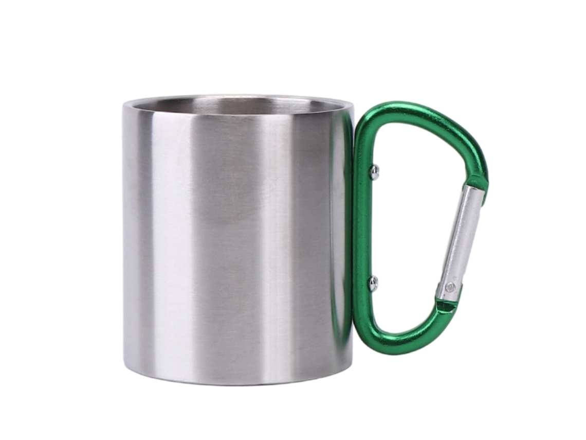 VVJIJILLY Caneca Metálica Com Mosquetão, 300ml Caneca De Campismo Dupla Parede Em Aço Inoxidável Com Alça De Mosquetão Para Acampamento, Viagem E Montanhismo