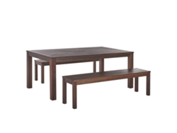 Conjunto de jardín mesa y 2 bancos madera oscura BELIANI Tuscania