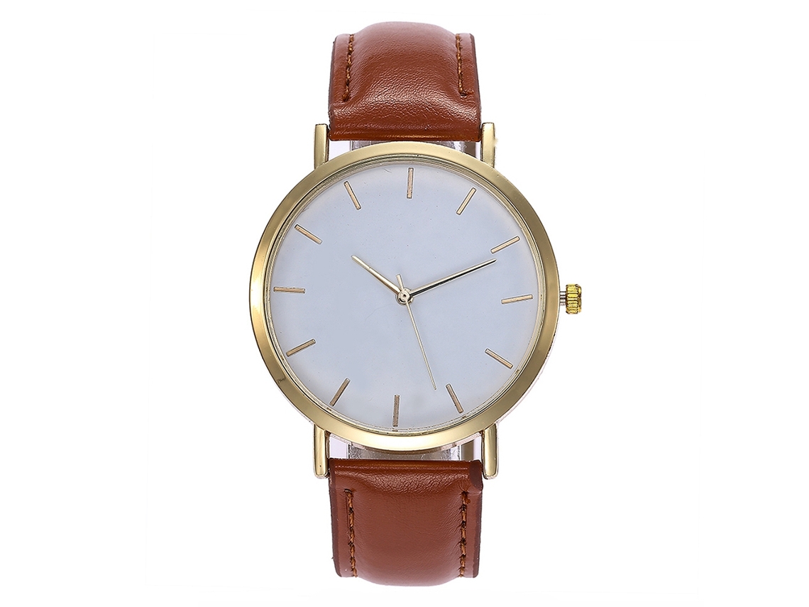 Reloj De Pulsera Analógico De Cuarzo Con Correa Sencilla De Pu Para Hombre Y Mujer (marrón)