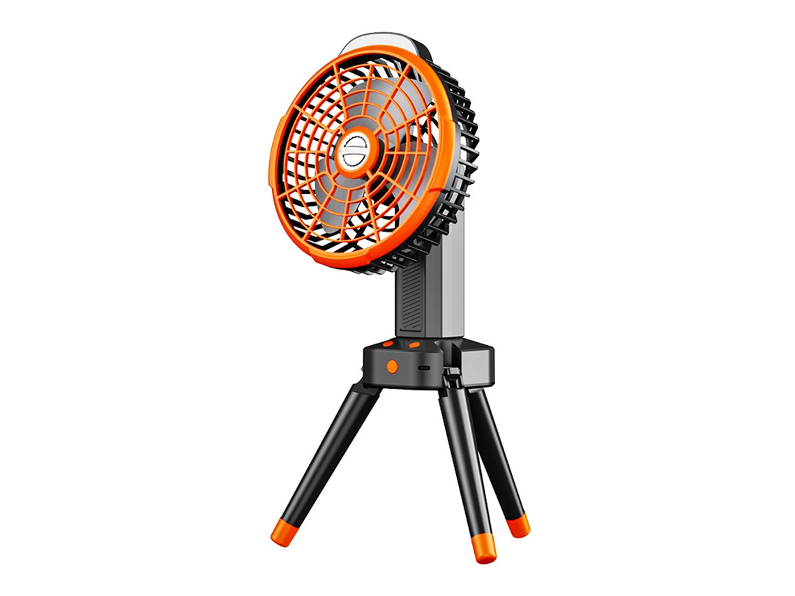 Ventilador de camping 2 en 1 con luz LED, recargable, 4 velocidades