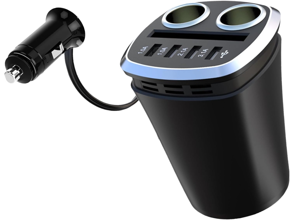 Adaptador De Carga Para Coche 6 En 1 Con 2 Tomas De Corriente Y 120 W, Con 4 Adaptadores Usb.